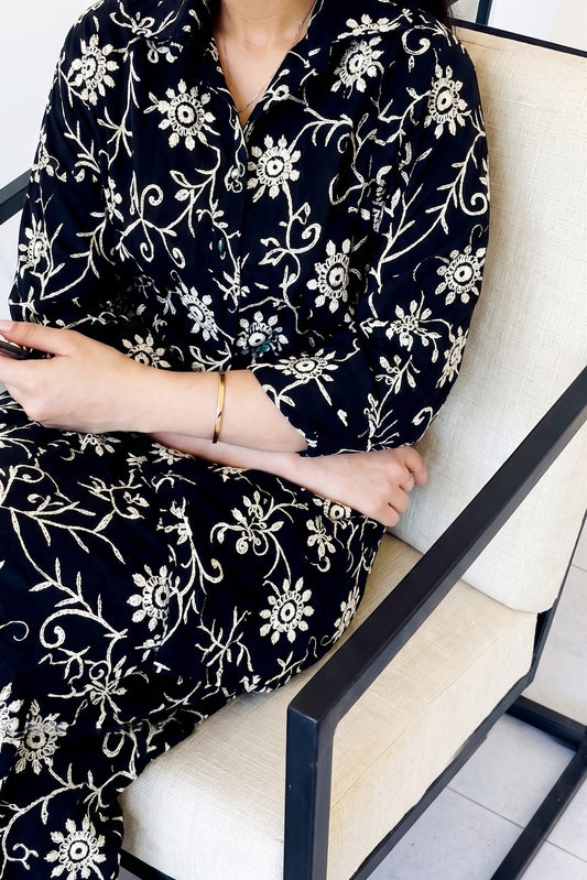 Black Embroidered Co-ord Set , Clearance
