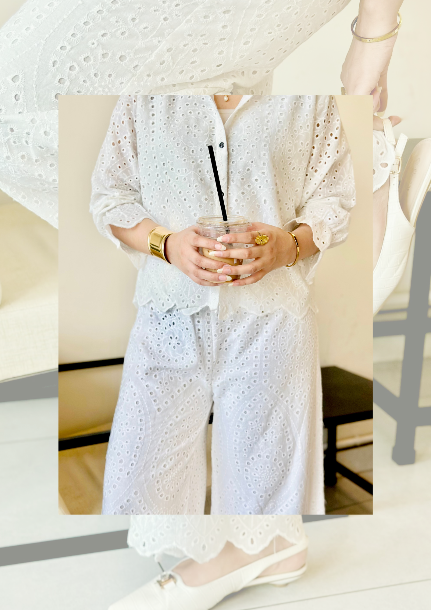 femme Ivory Eyelet Broderie Anglaise Co-ord Set - photo 3