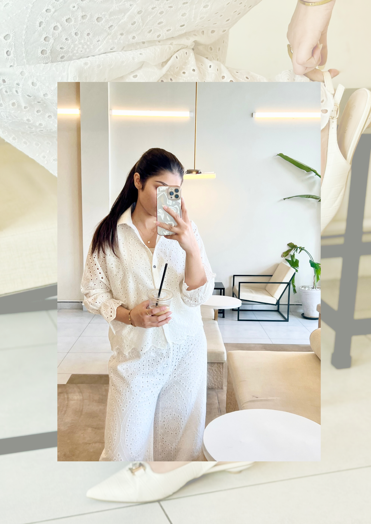 white Eyelet Co-ord Set , Clearance